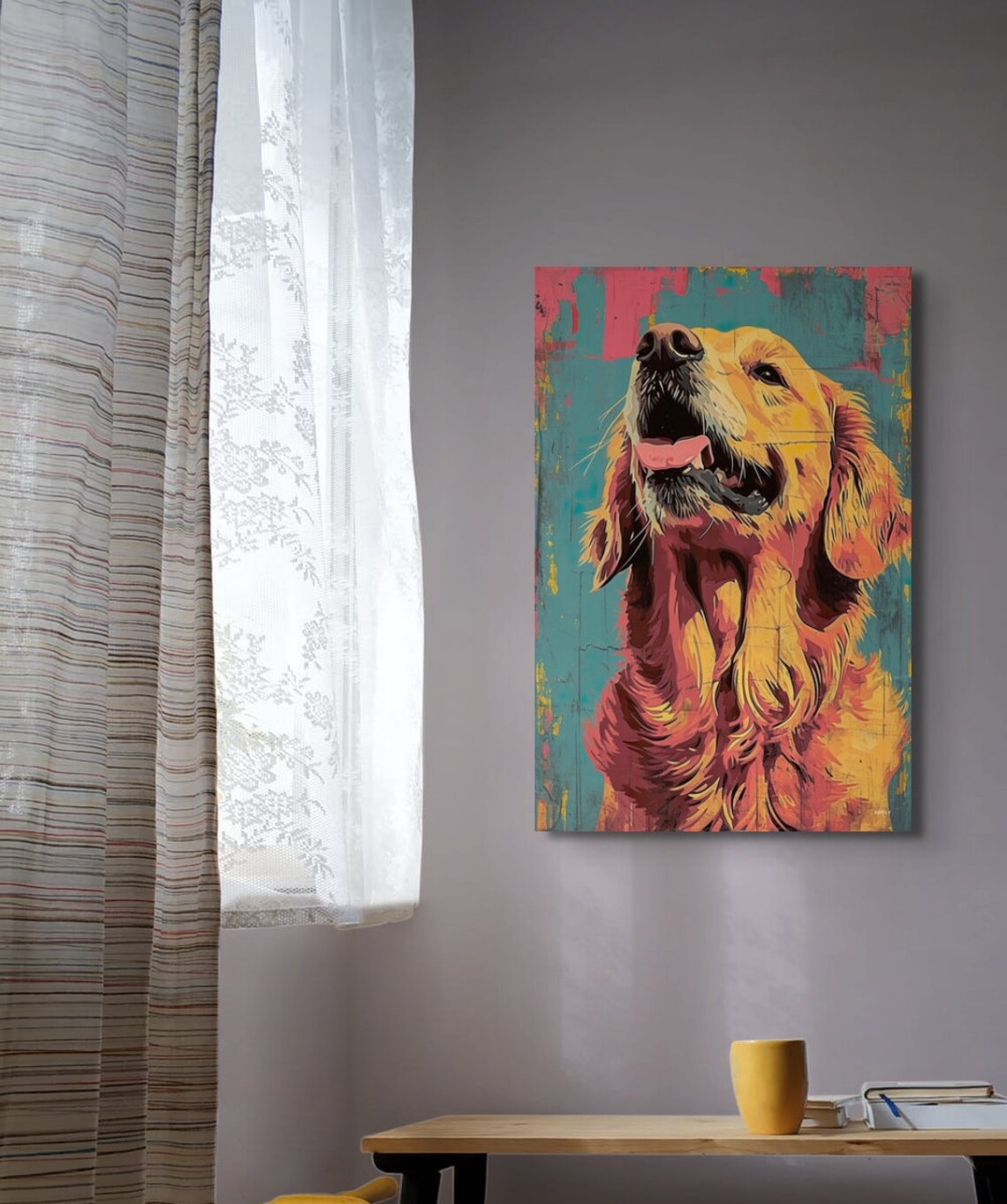 Joyful Golden Retriever Looking Up in Warm Pop Art Style Poster - Image 7