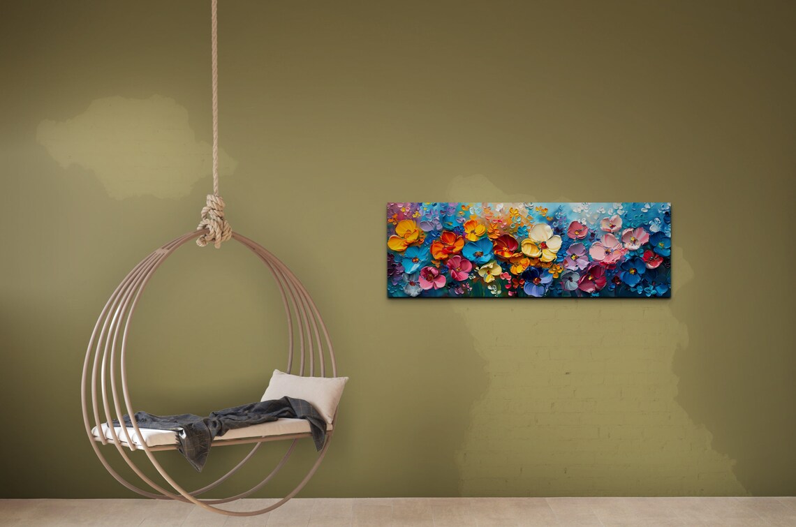 Impasto Colorful Flowers 3D Petals Oil Painting Texture Wall Print - Image 5