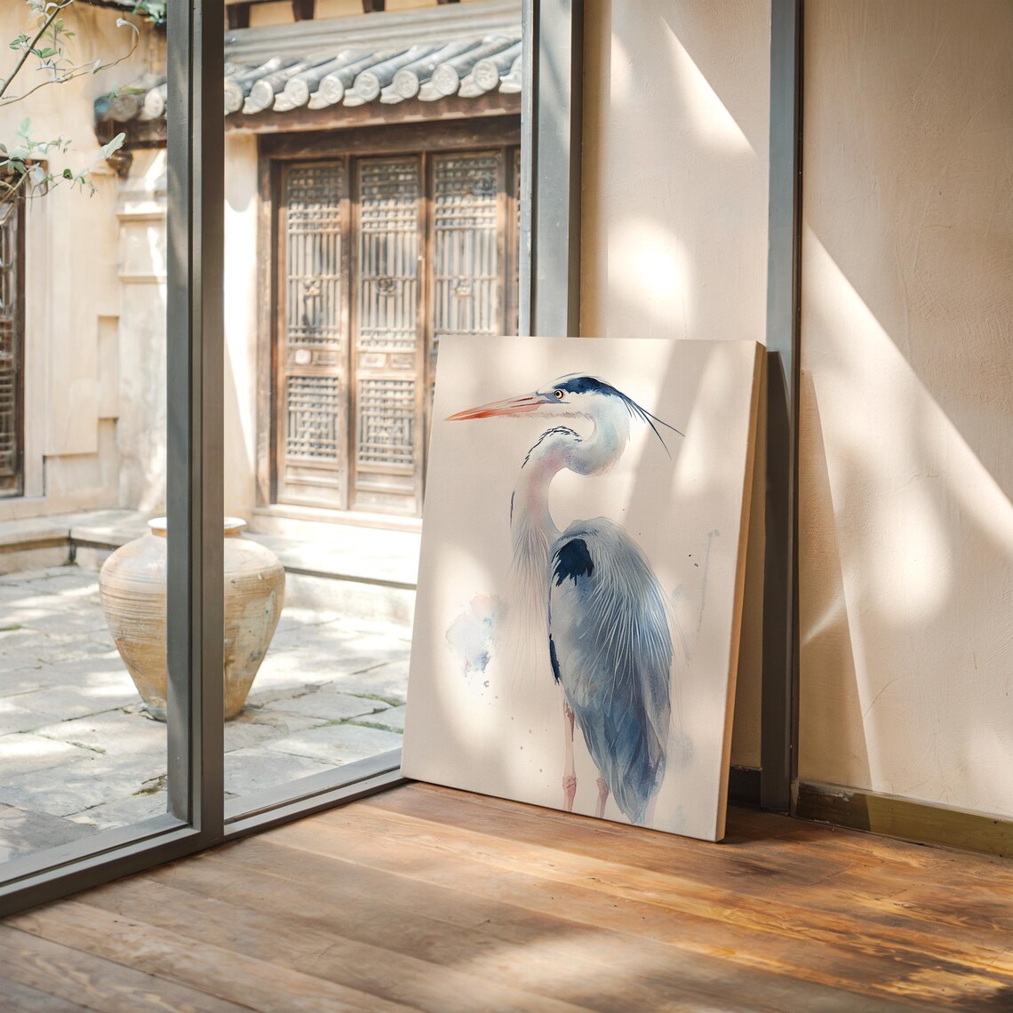 Graceful Heron Watercolor, Elegant Bird Painting - Image 3
