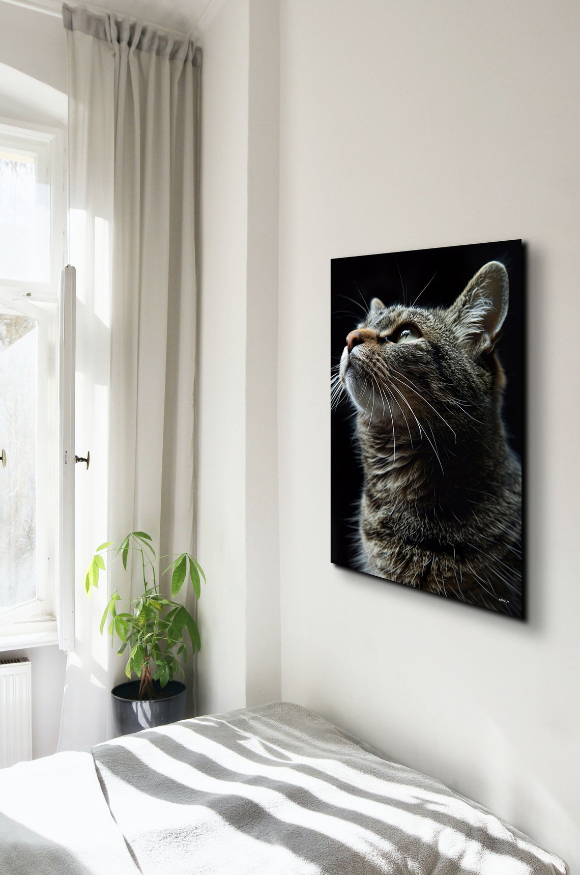 Tabby Cat Portrait Looking Up Dramatic Black Background Pet Poster - Image 5