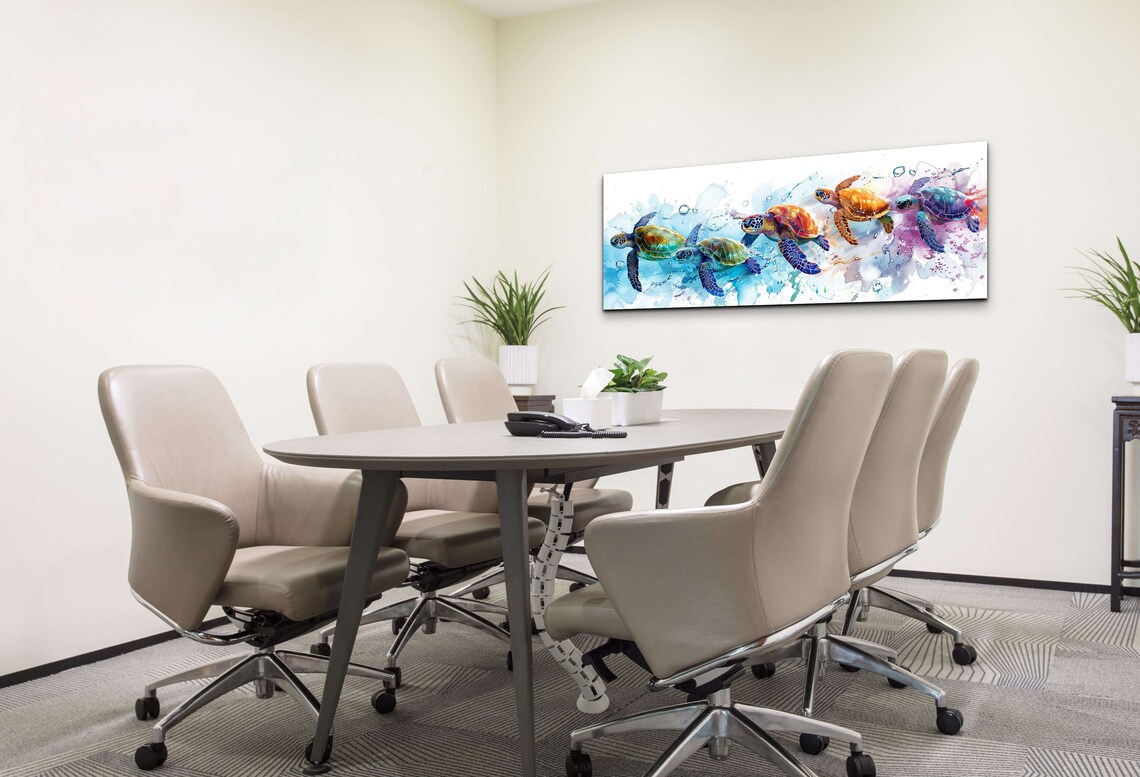 Sea Turtles Wall Art Design, Panoramic Ocean Art - Image 4