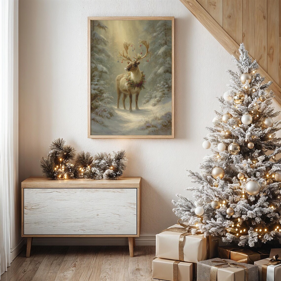 Majestic Reindeer With Ornaments Christmas Art Print