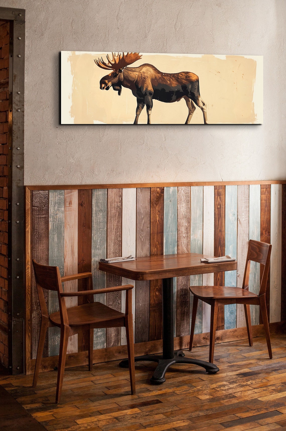 Moose Side Profile Panoramic Mid Century Modern Wildlife Poster - Image 3