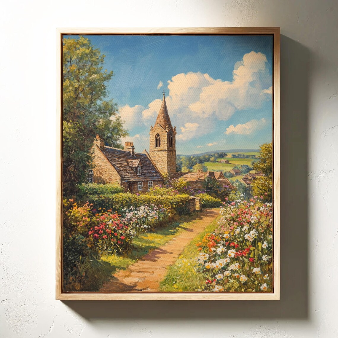 Idyllic Countryside Church Garden Path Vibrant Floral Scene Poster - Image 7