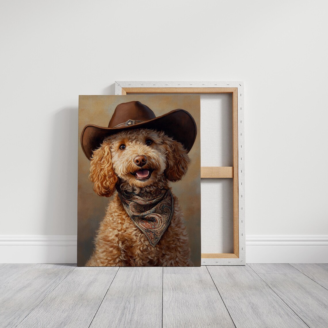 Cheerful Goldendoodle Puppy in Cowboy Hat and Bandana Poster - Image 3