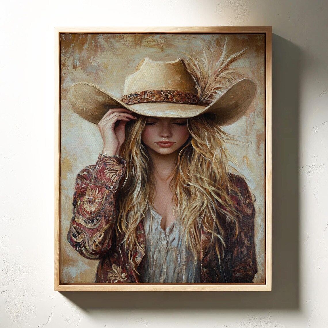 Western Cowgirl Tipping Her Feathered Hat Rustic Portrait Poster - Image 5
