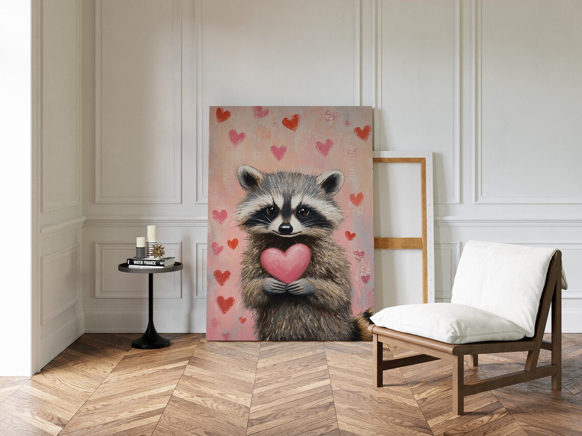 Raccoon Holding Pink Heart Cute Woodland Animal Love Whimsical Poster - Image 4