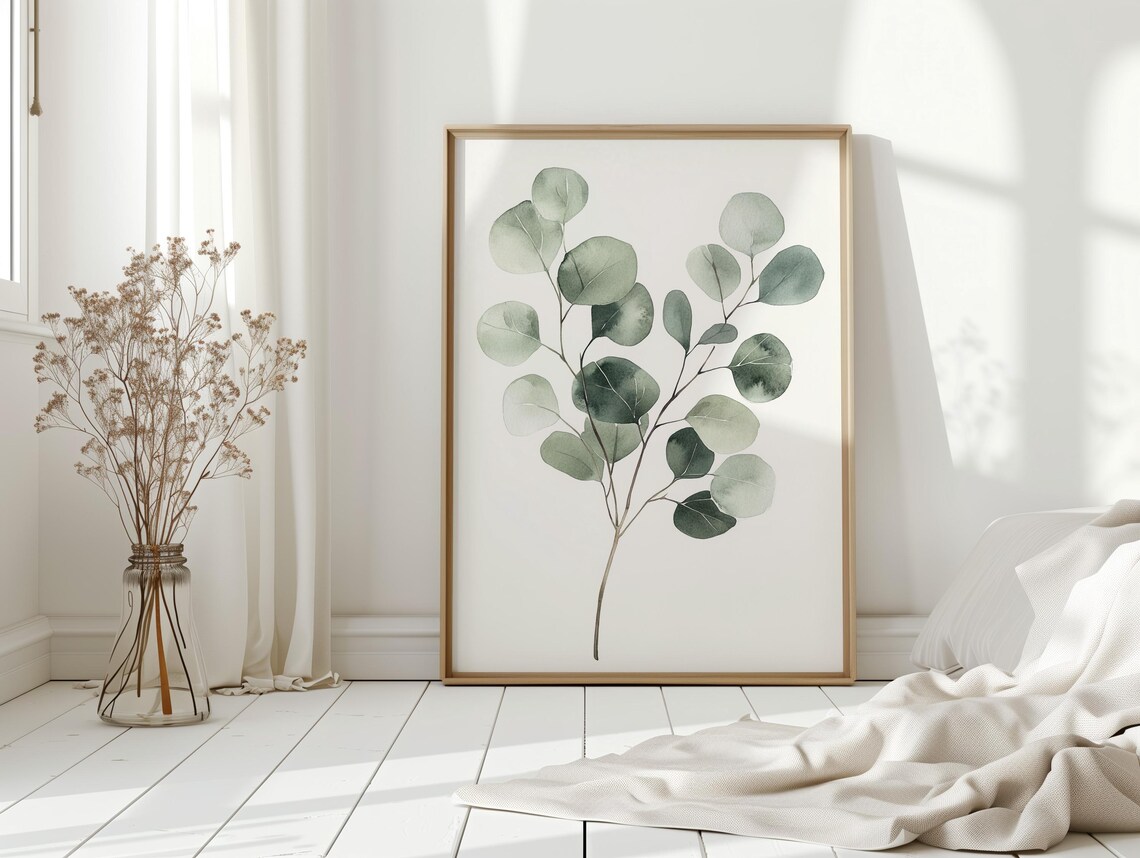 Watercolor Eucalyptus Branch, Minimalist Botanical Art Print - Image 3