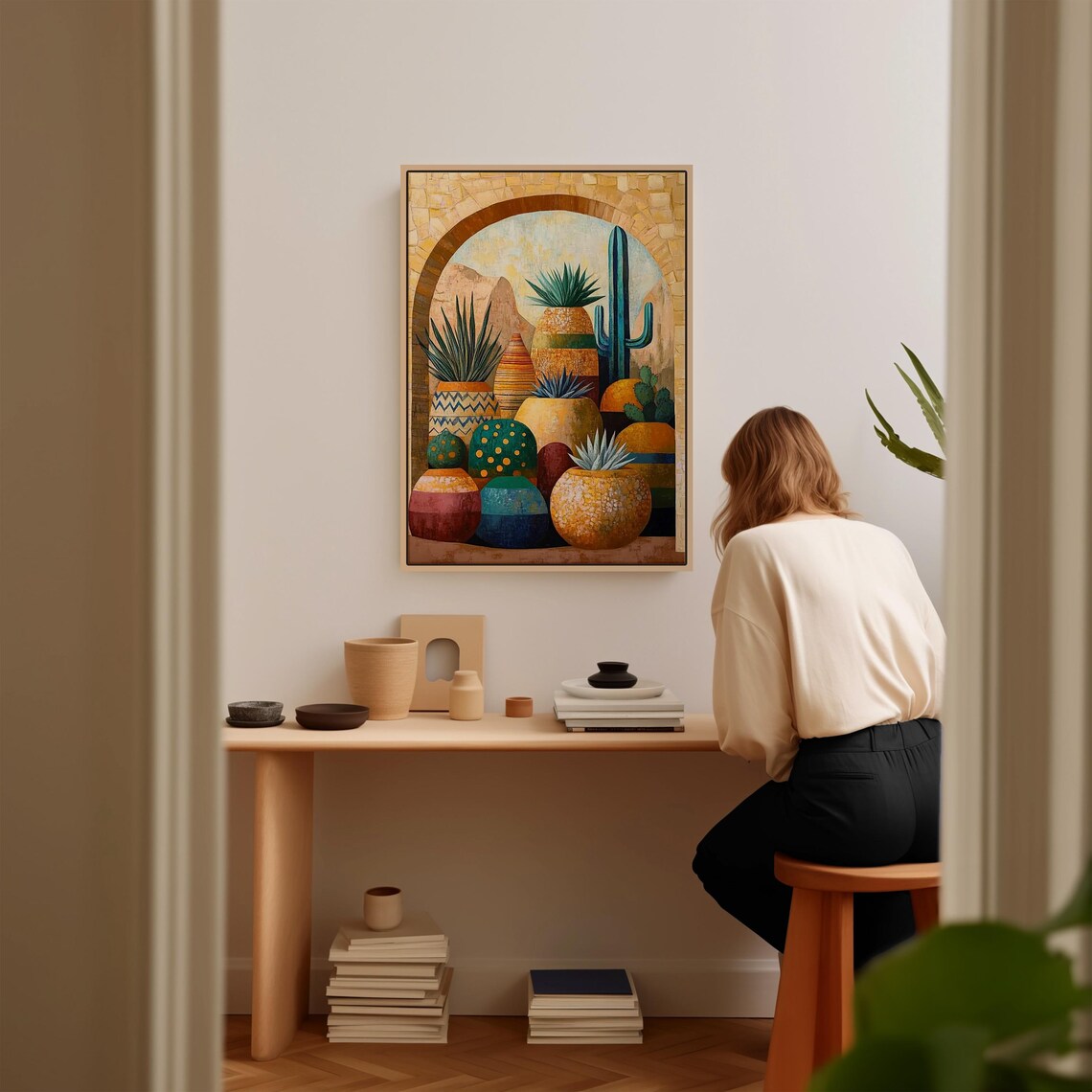 Boho Cacti and Pots Art Print, Southwest Desert Scene - Image 2