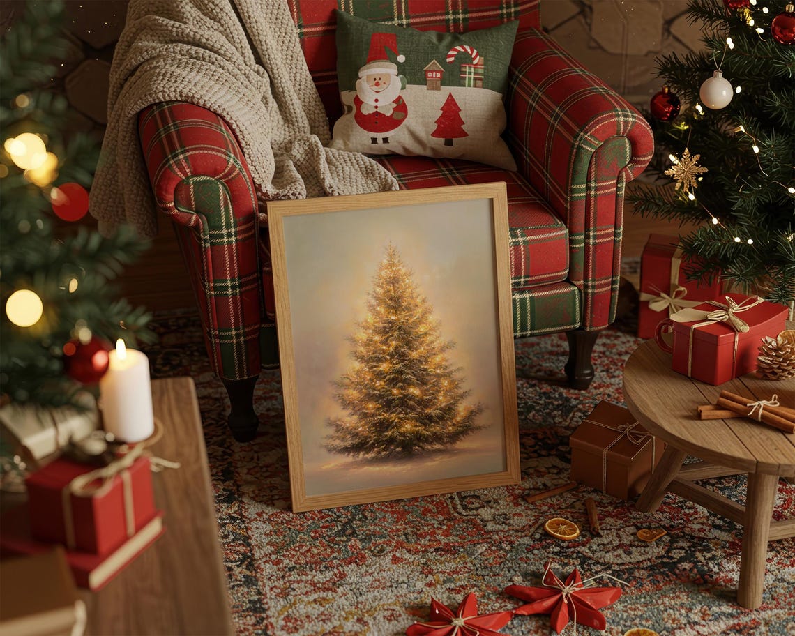 Glowing Christmas Tree With Golden Lights Holiday Night Poster