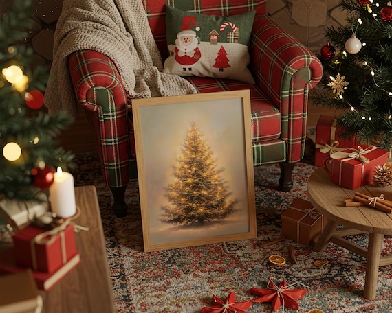 Glowing Christmas Tree With Golden Lights Holiday Night Poster