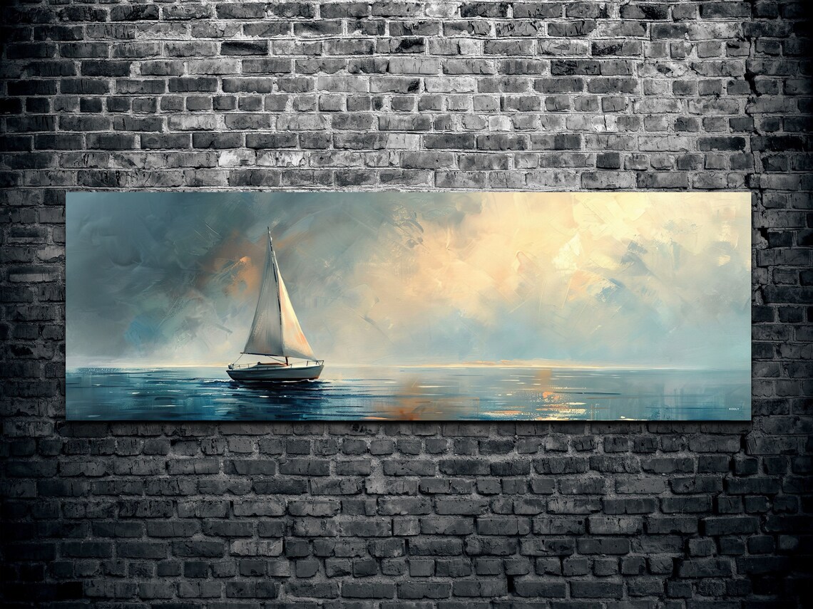 Vintage Sailboat Panoramic Artwork, Nautical Art Print - Image 2