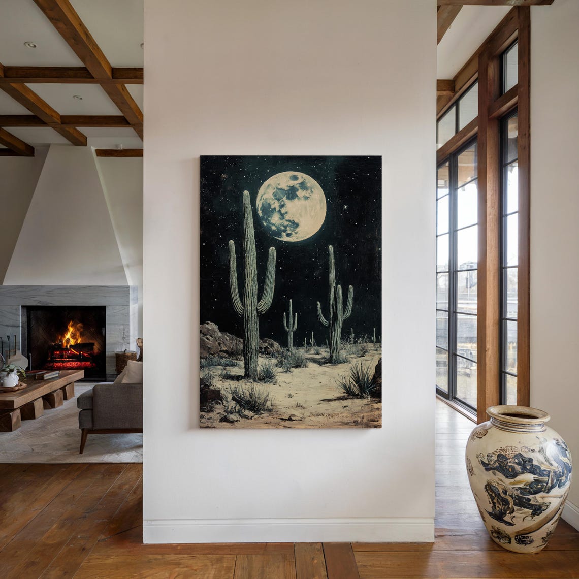 Full Moon Over Saguaro Cactus Desert Starry Night Southwest Poster - Image 4