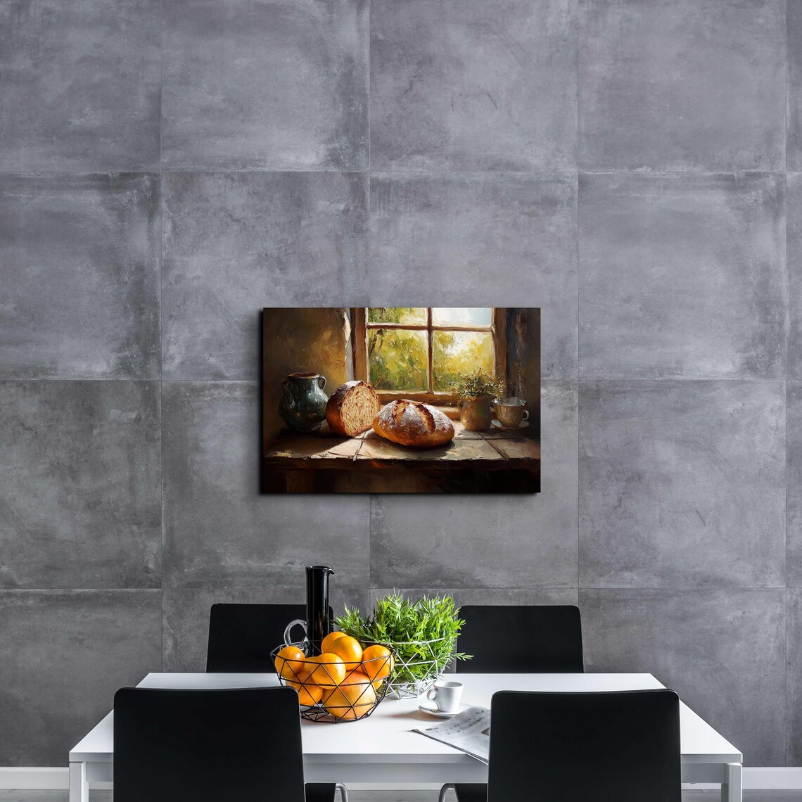 Rustic Bread Loaves Sunlit Window Still Life Oil Painting Poster - Image 4