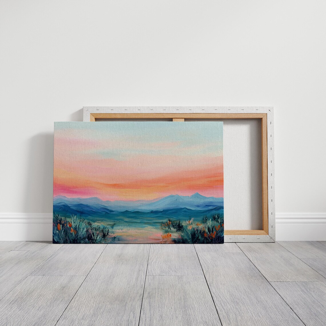 Desert Sunset Wildflower Horizon Oil Painting Landscape Poster - Image 3
