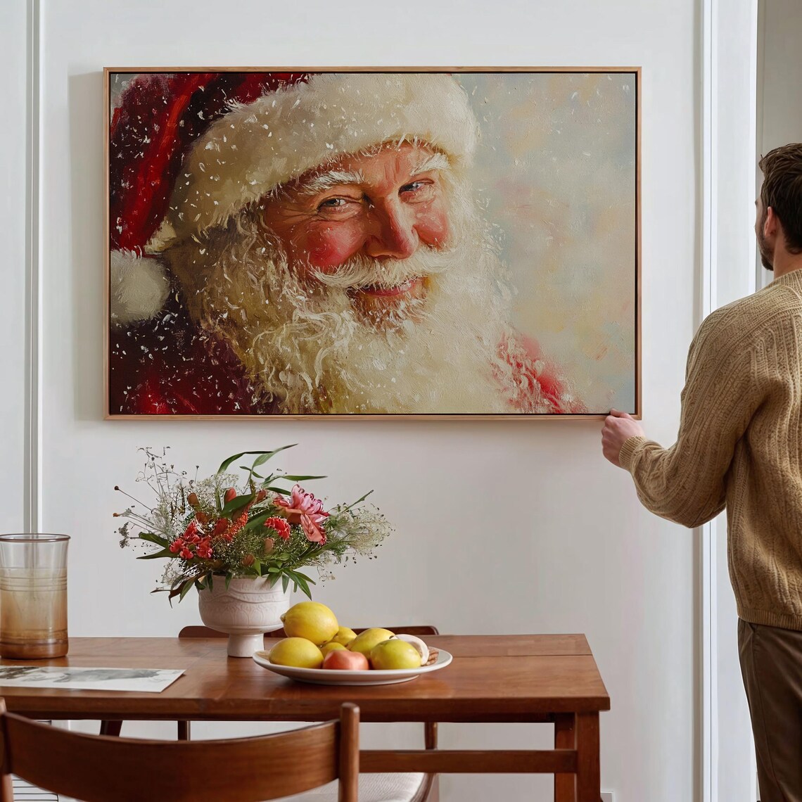 Vintage Santa Claus Portrait Festive Christmas Painting Poster