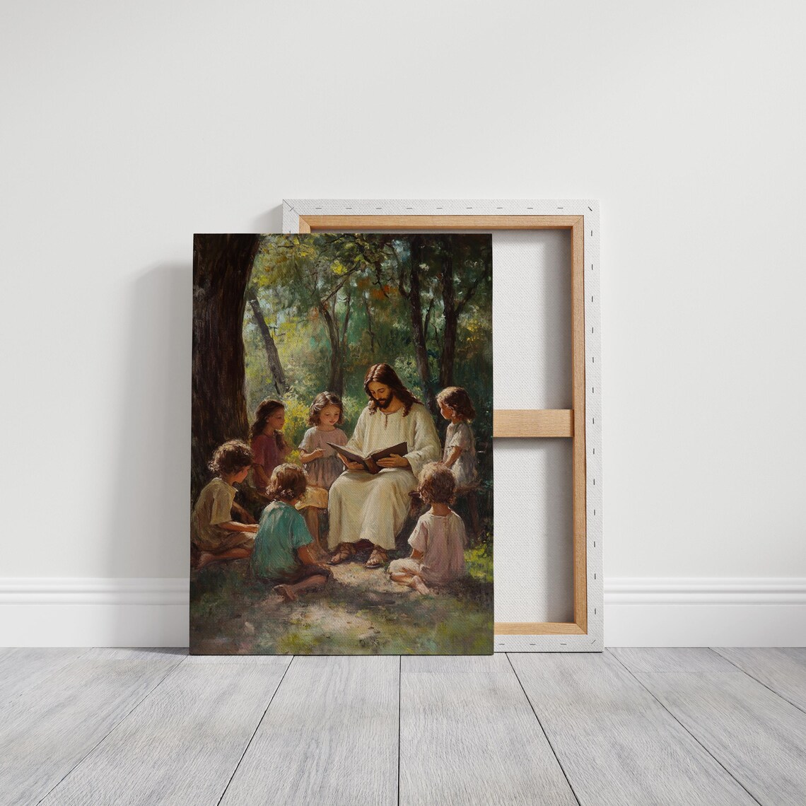 Jesus Teaching Children Reading Book Forest Glade Scene Poster - Image 6