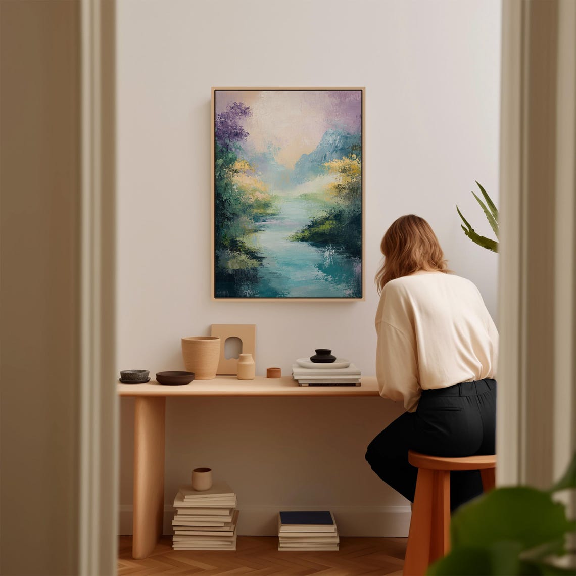 Misty Turquoise River Through Colorful Forest Valley Landscape Poster - Image 2