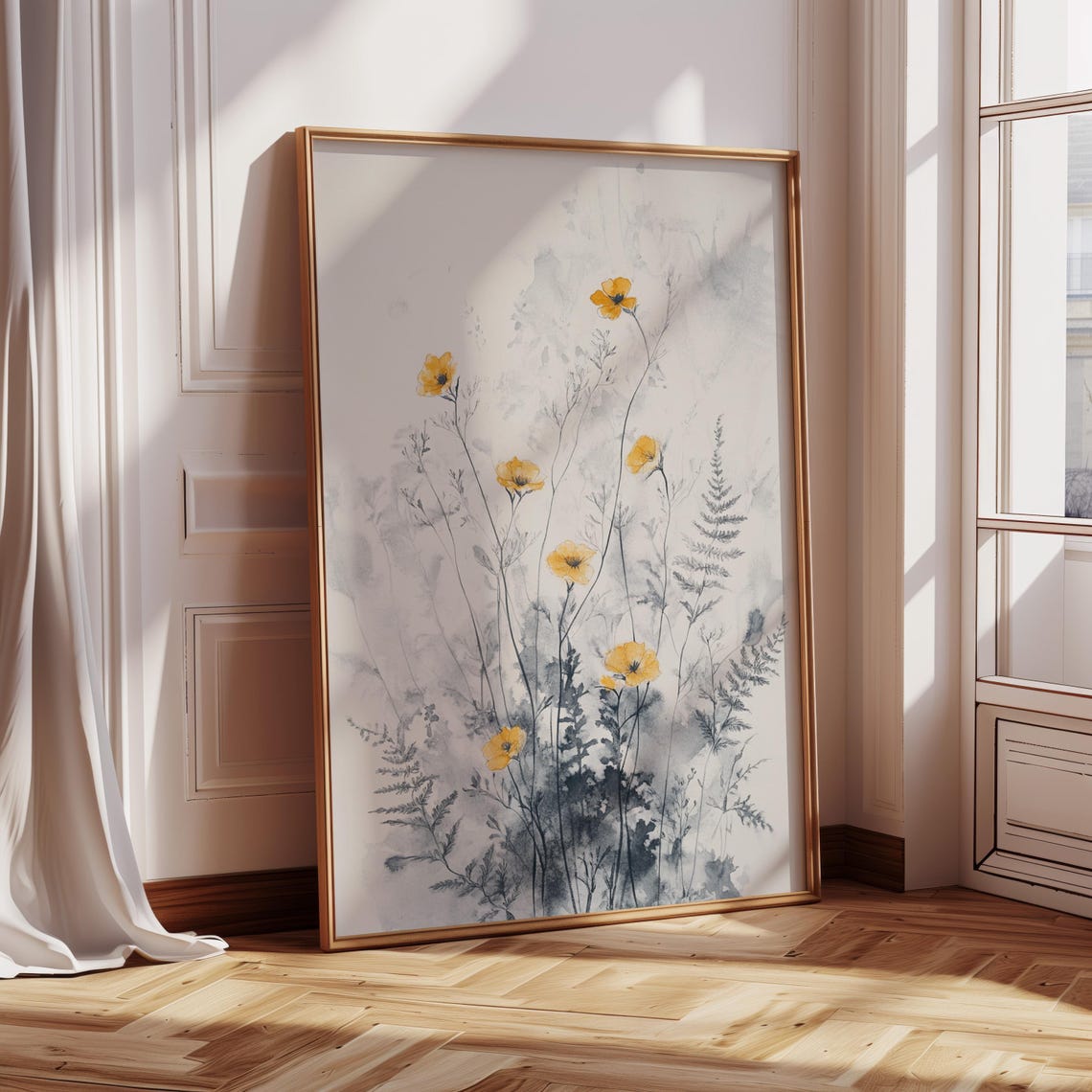 Yellow Wildflowers Watercolor Delicate Botanical Sketch Poster
