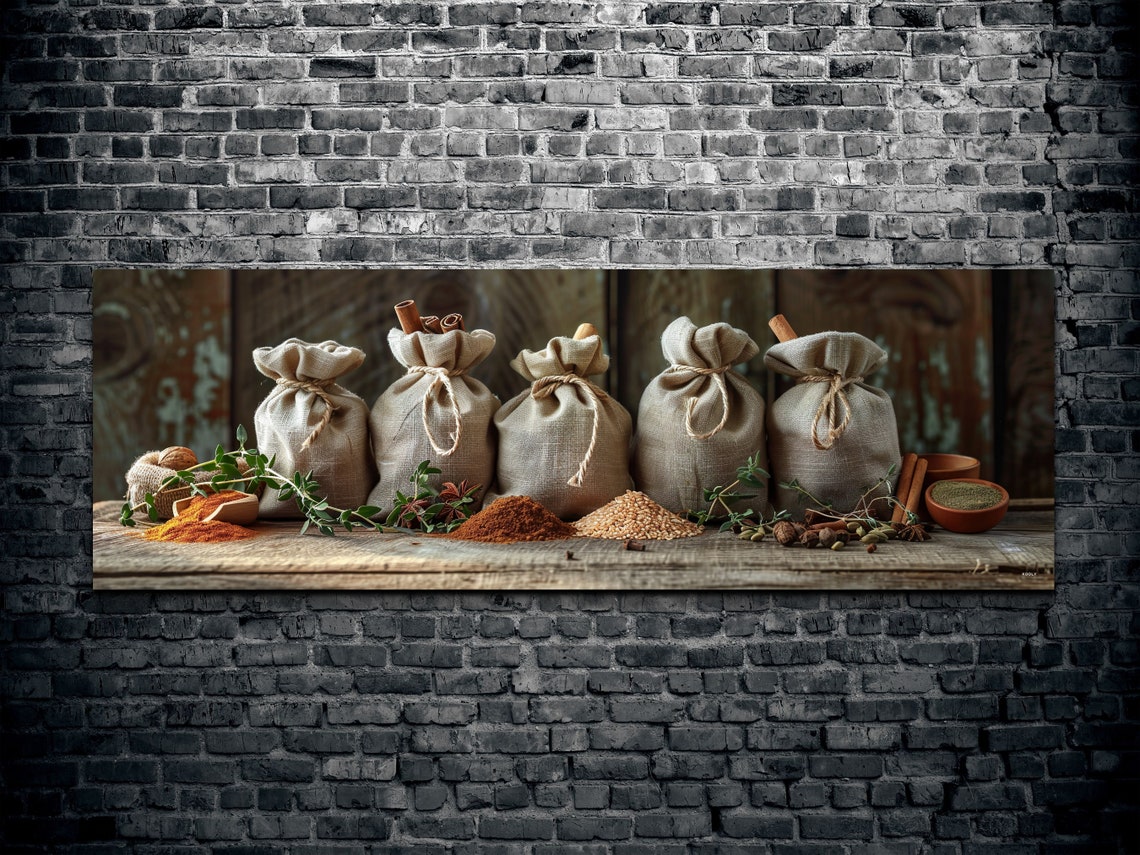Rustic Burlap Spice Sacks Farmhouse Kitchen Still Life Wall Art - Image 2