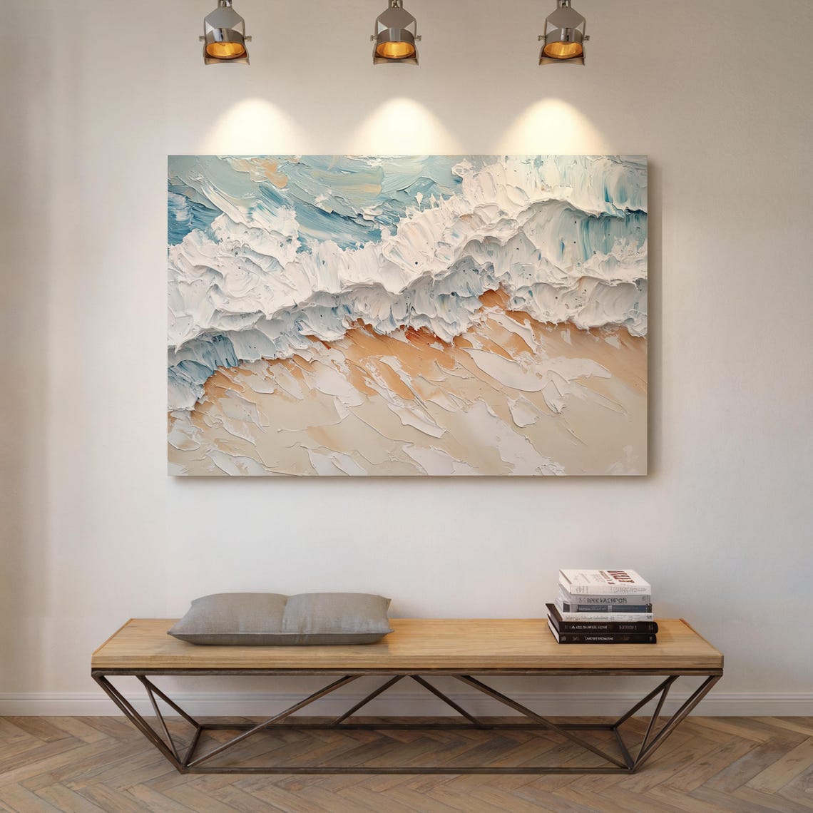 Textured Ocean Waves Crashing On Sandy Beach Abstract Coastal Poster - Image 4