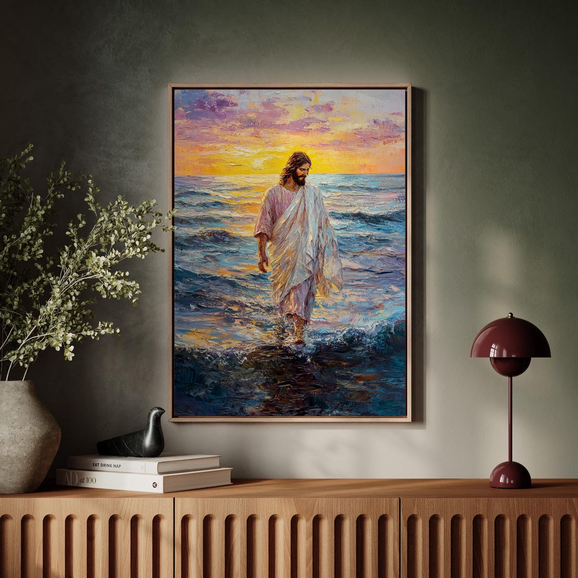 Jesus Walking On Water Vibrant Sunset Ocean Christian Poster - Image 7