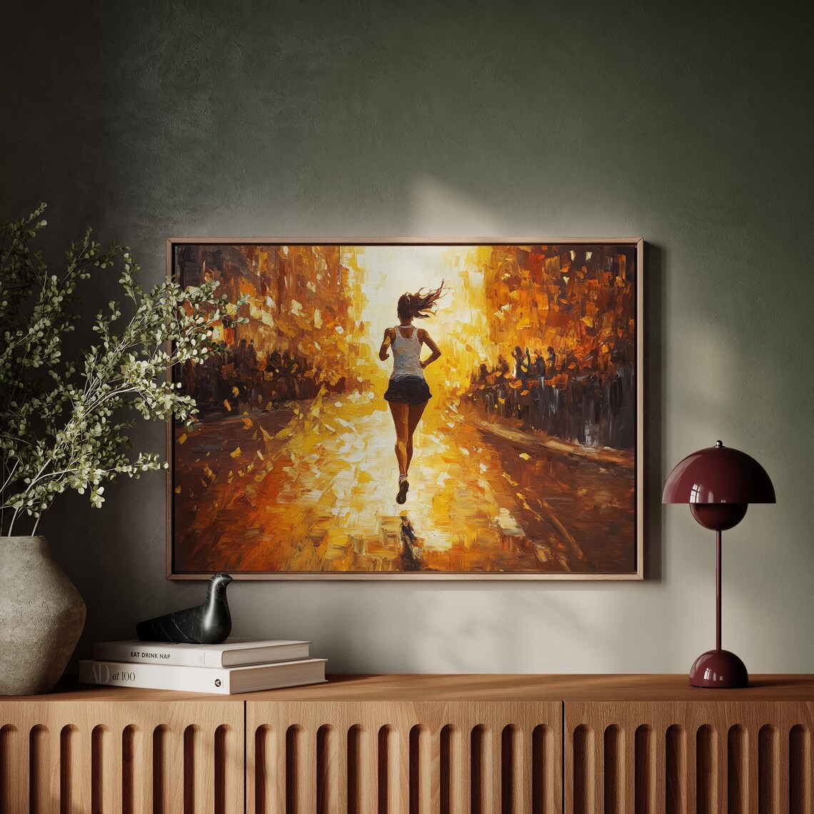 Runner From Behind Golden Street Abstract Marathon Energy Poster - Image 3