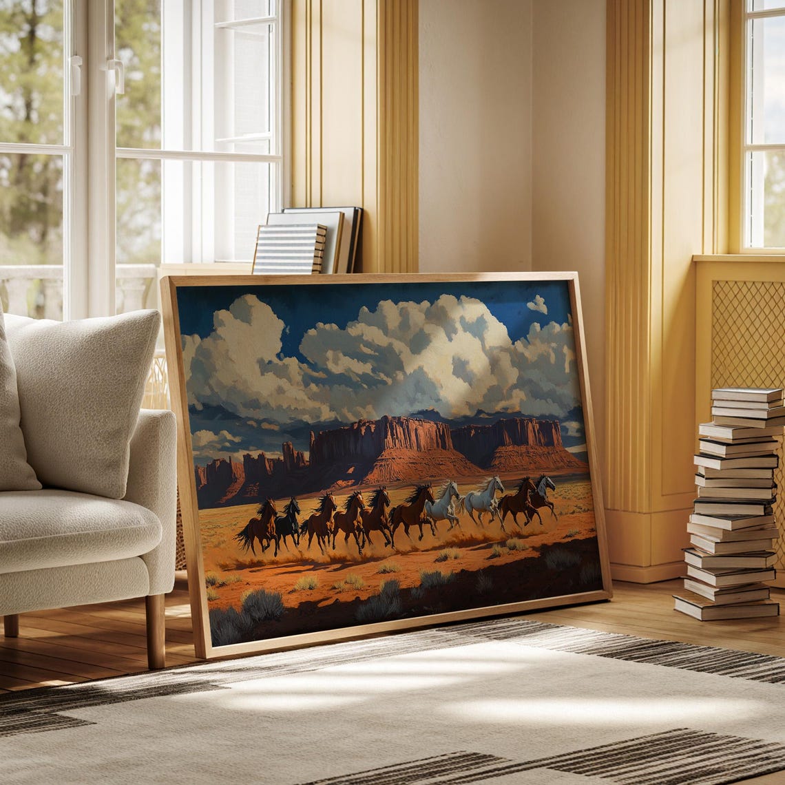 Wild Horses Galloping Past Monument Valley Red Buttes Poster
