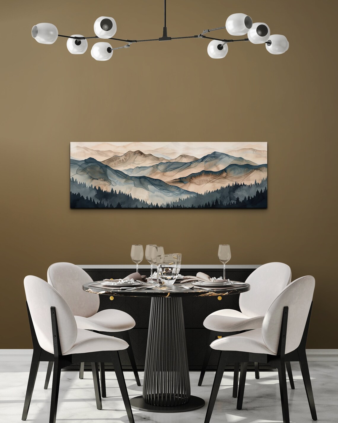 Geometric Smokey Tree Lined Mountain Range Art Print - Image 5