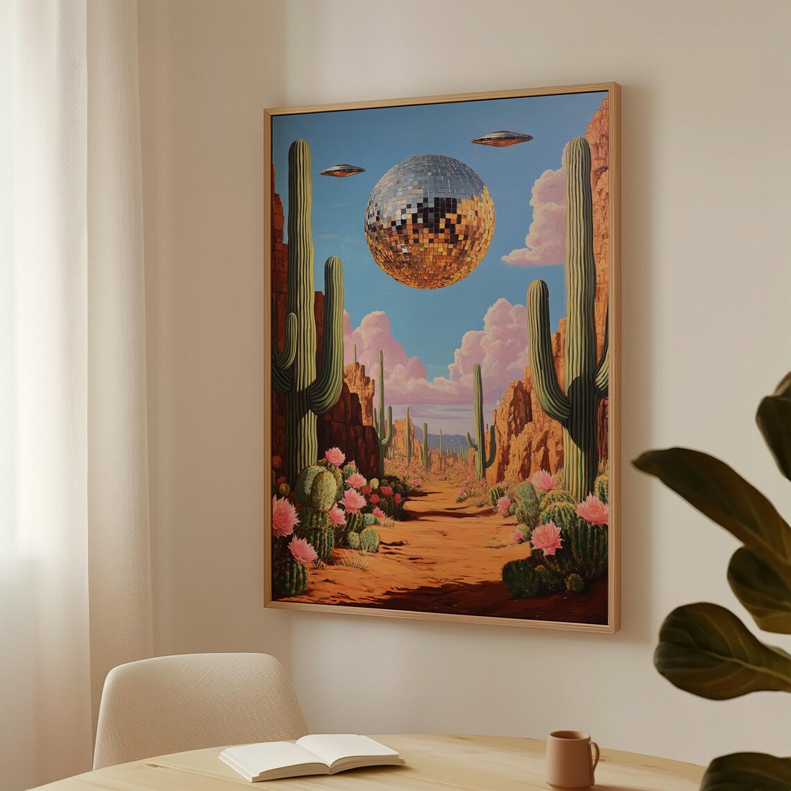 Surreal Desert Disco Ball Saguaro Canyon Retro Futuristic Space Poster