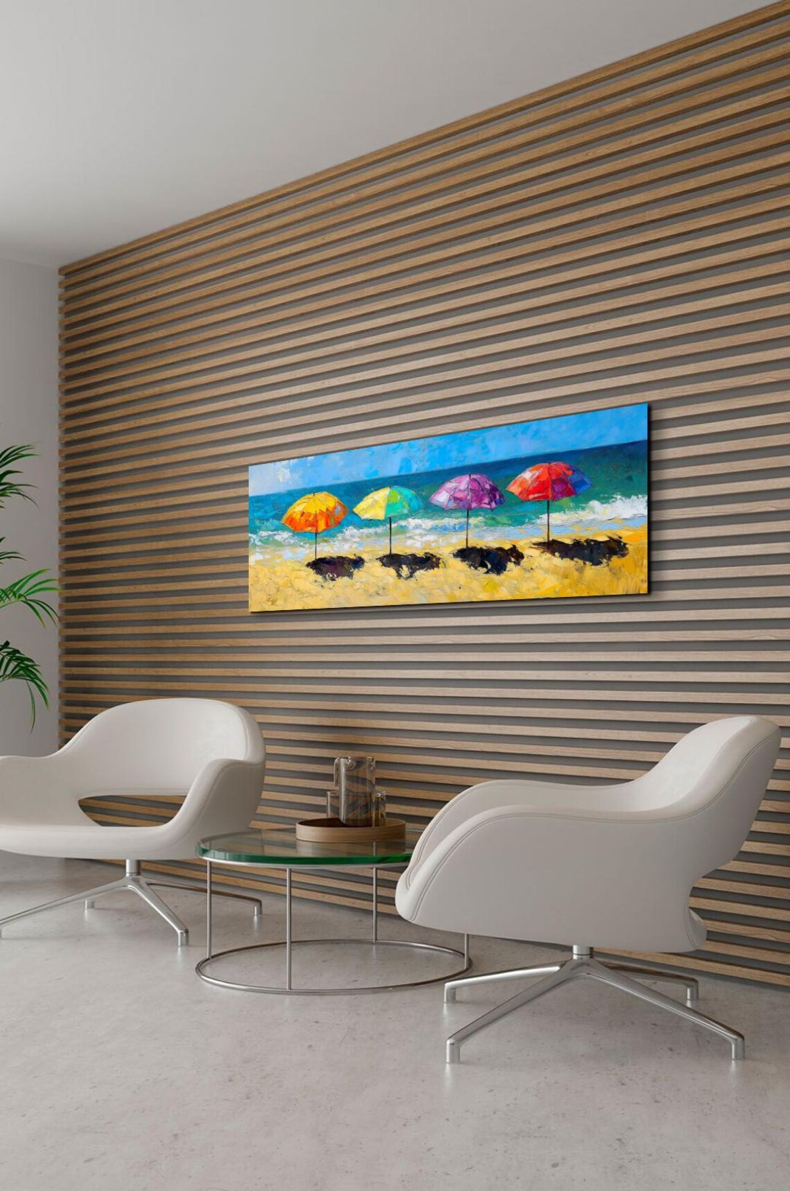 Beach Parasols Oil Painting, Panoramic Art Print - Image 7