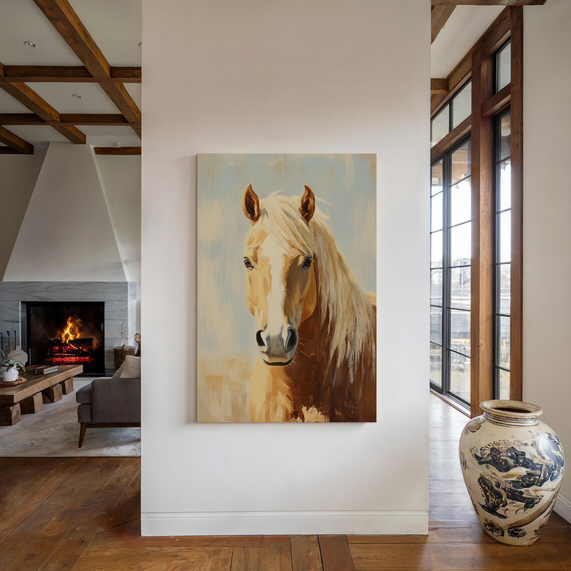 Palomino Horse Rustic Western Vintage Oil Print - Image 2