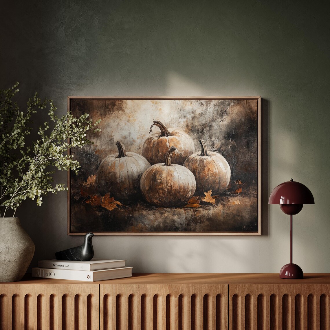Moody Dark Pumpkin Still Life Dusky Fall Harvest Painting Poster - Image 5