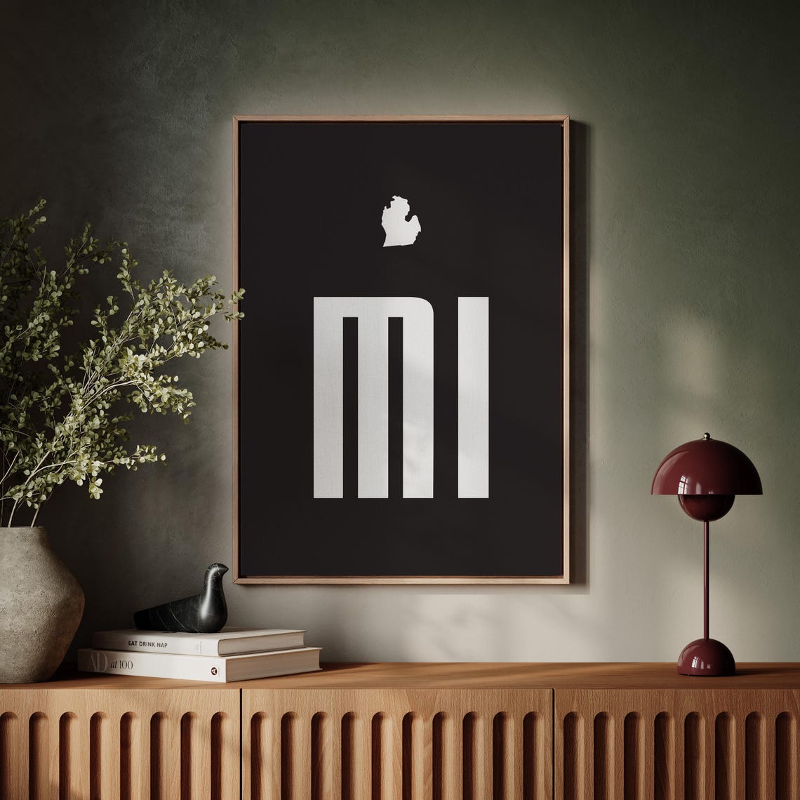Michigan State Abbreviation Typography Black White Minimalist Poster