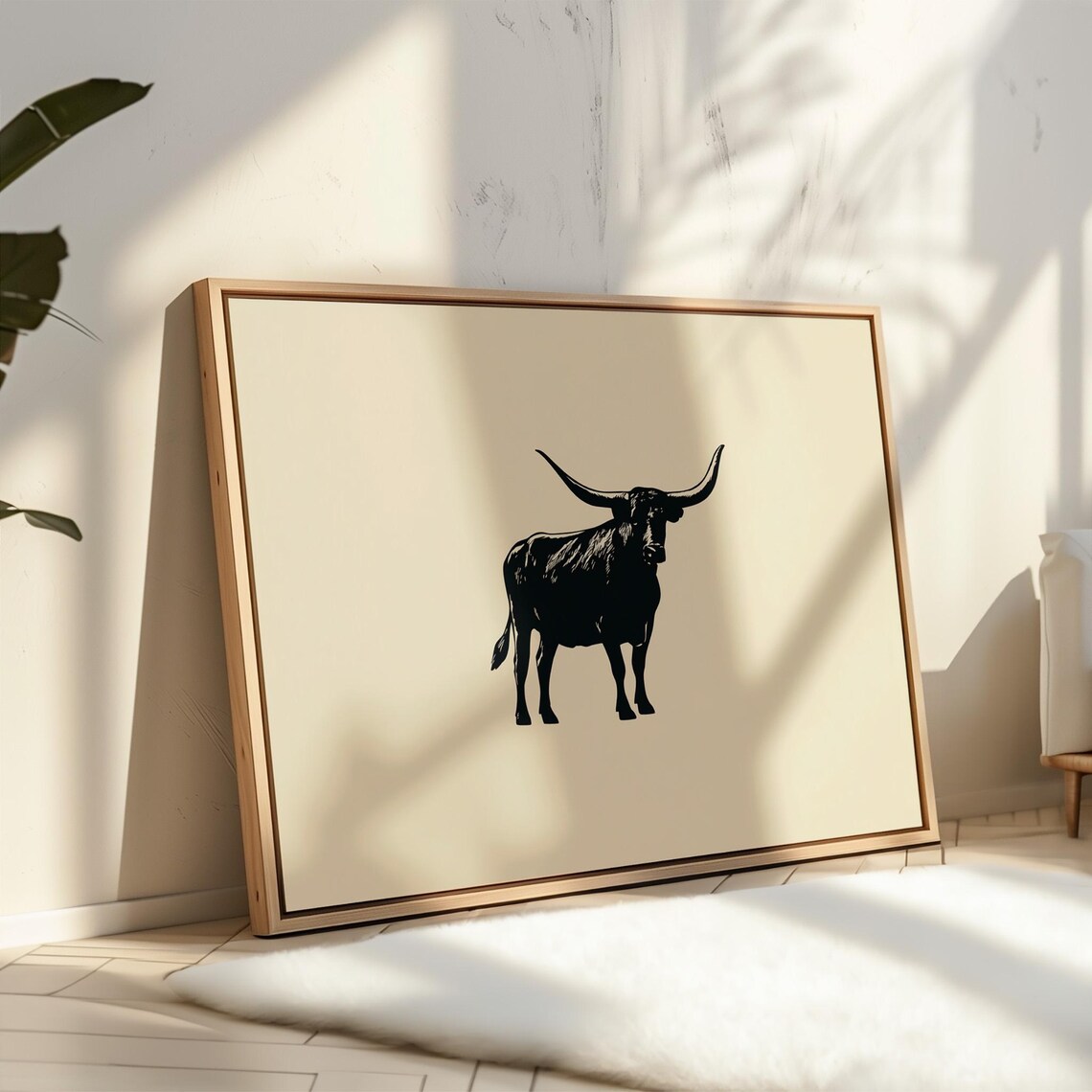 Texas Longhorn Silhouette Minimalist Black Western Cowboy Poster