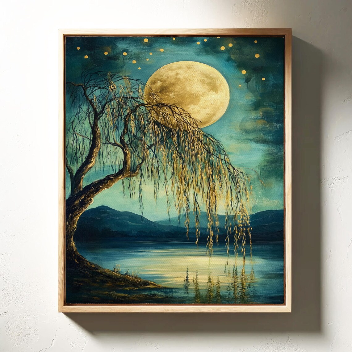 Moonlit Willow Tree, Serene Nature Wall Art