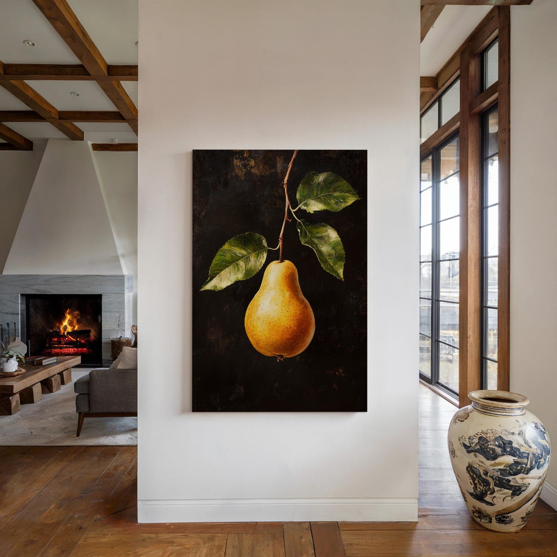 Golden Pear Hanging from Branch Baroque Dark Still Life Poster - Image 2