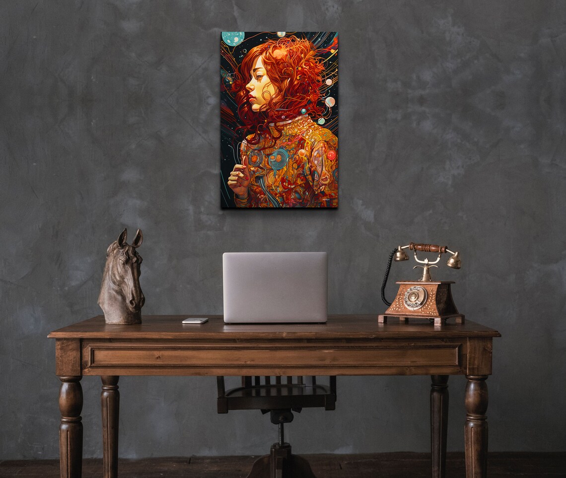 Psychedelic Red Hair Woman Cosmic Portrait Surreal Art Poster - Image 2