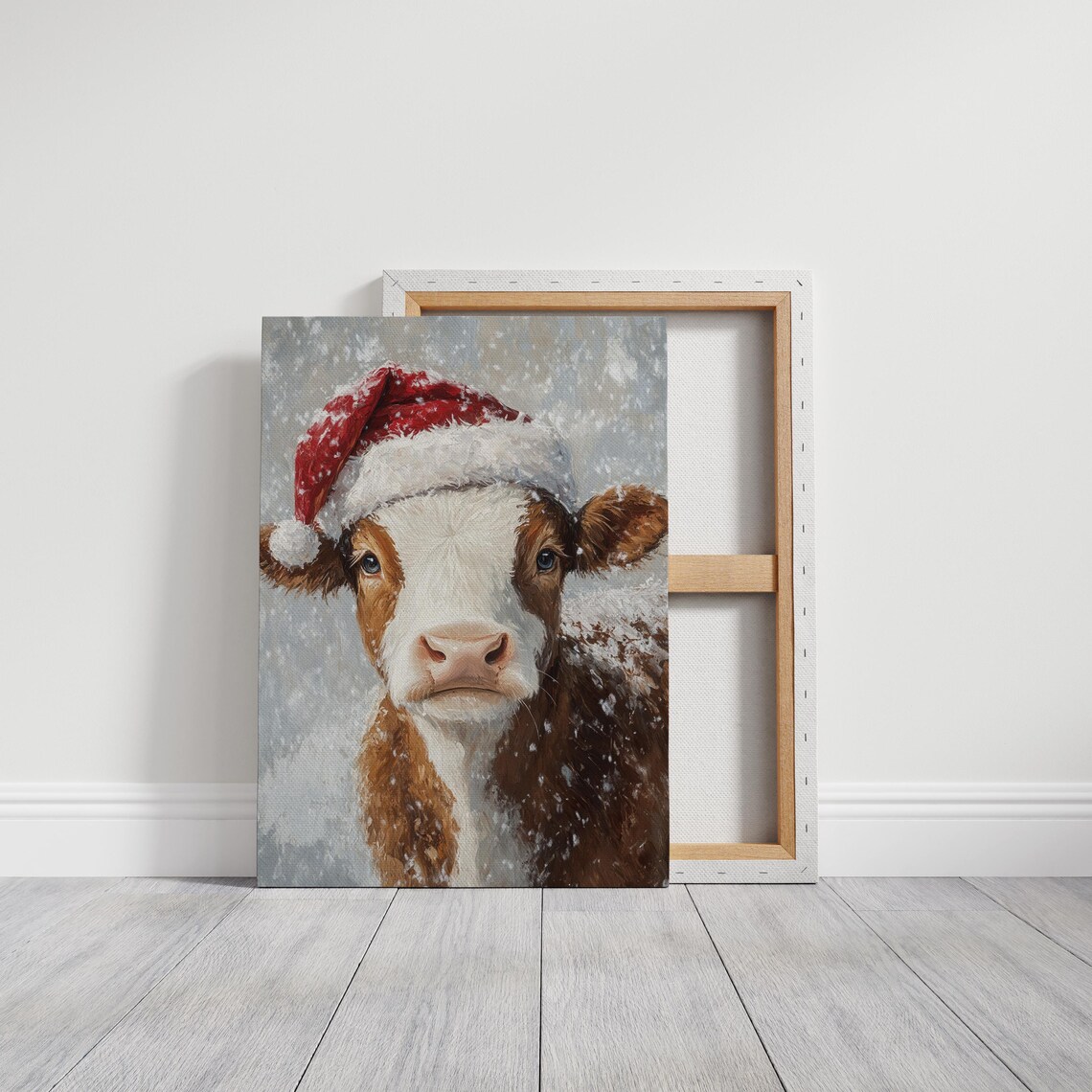 Festive Cow Art Print, Rustic Christmas Holiday Decor - Image 5