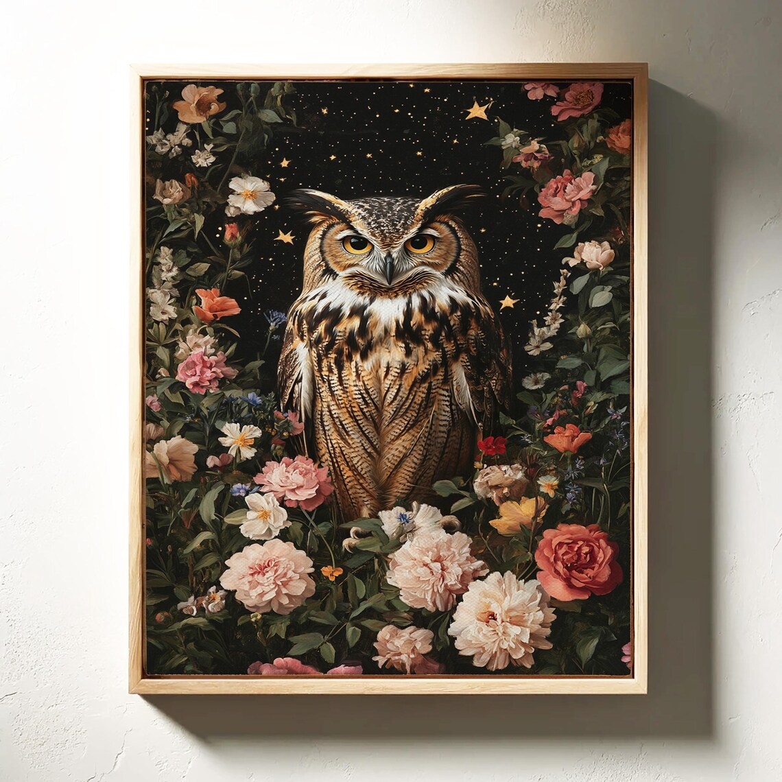 Great Horned Owl In Starry Night Garden Floral Nocturnal Wildlife Poster - Image 2