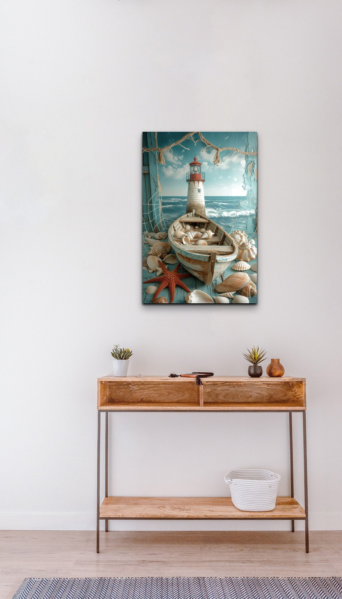 Lighthouse Rowboat Seashells Starfish Coastal Nautical Poster - Image 3