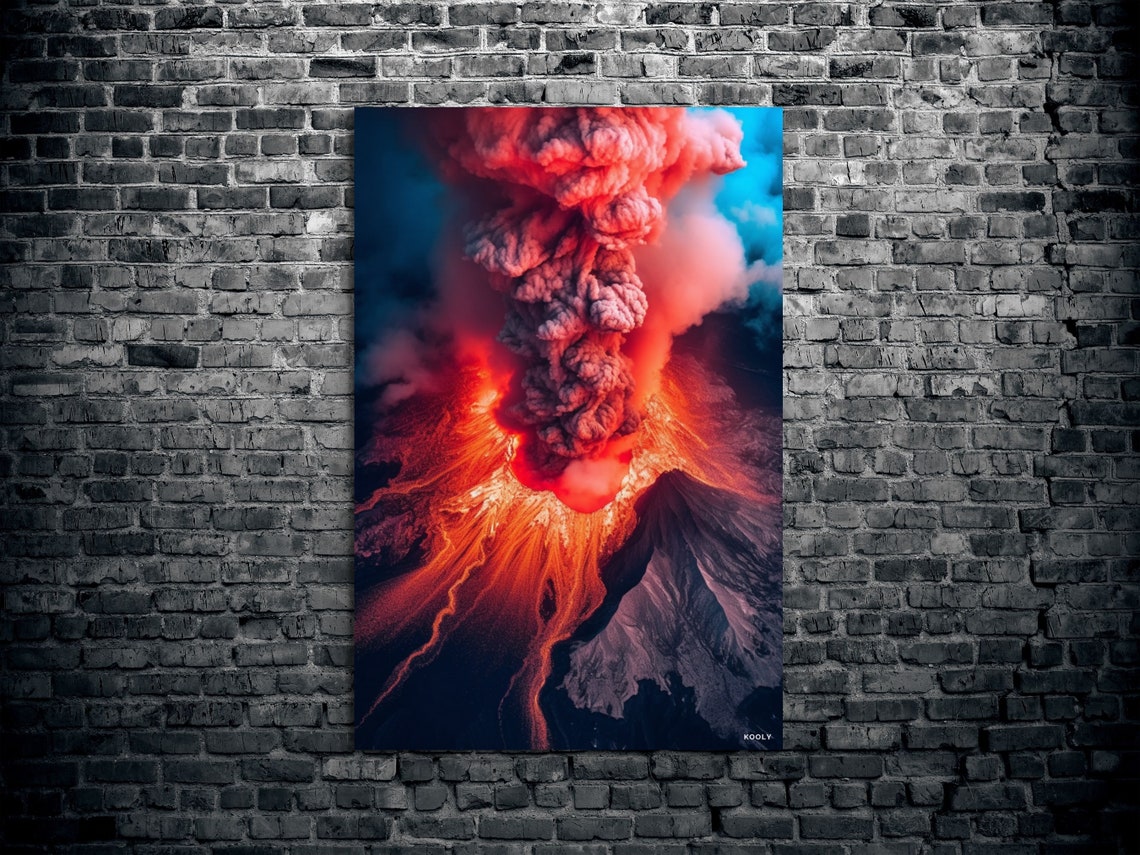 Volcano Eruption Lava Ash Cloud Aerial Nature Power Art Poster
