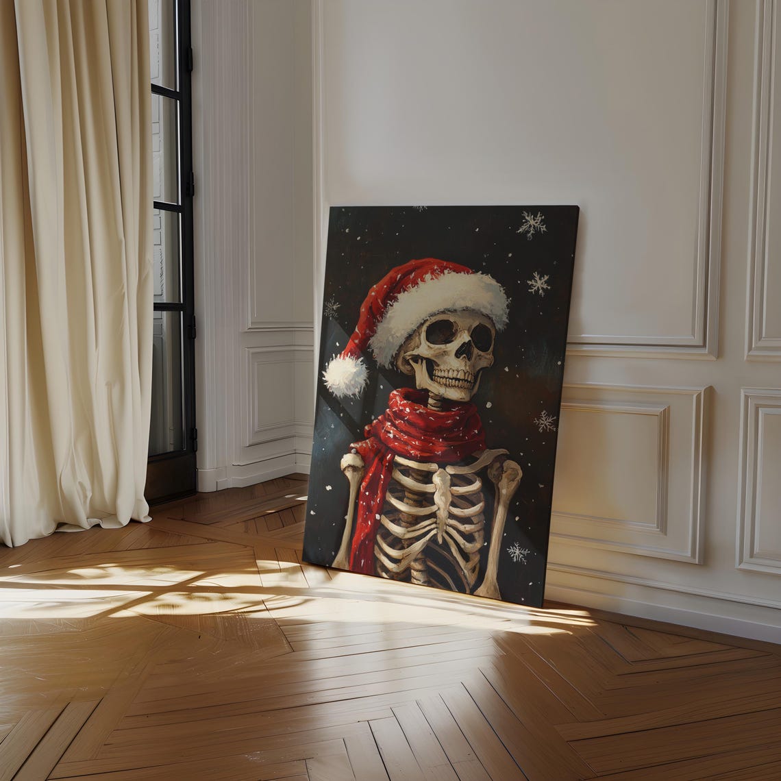 Skeleton Santa Hat Red Scarf Gothic Christmas Snowy Night Poster - Image 4