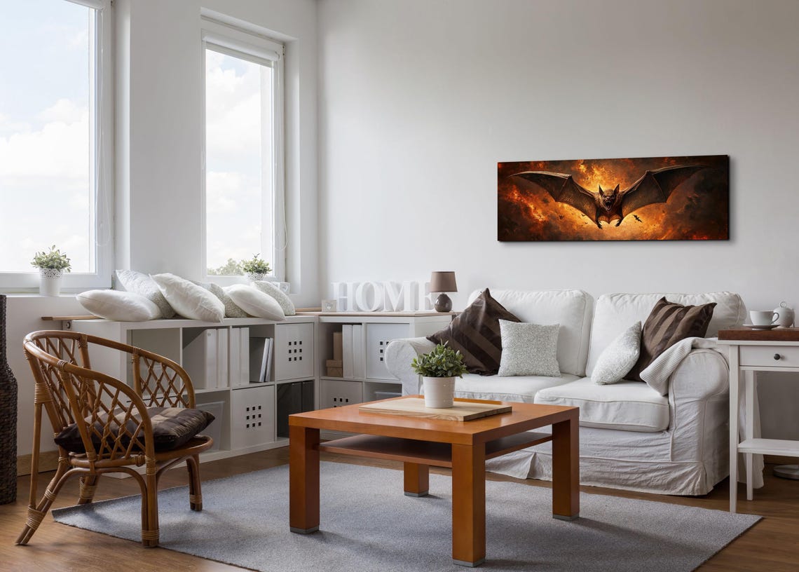 Vampire Bat Soaring Through Ember Clouds Panoramic Horror Poster - Image 4