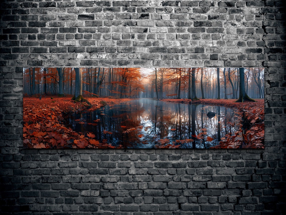 Autumn Forest Pond Mirror Reflection Fall Leaves Photographic Poster - Image 2