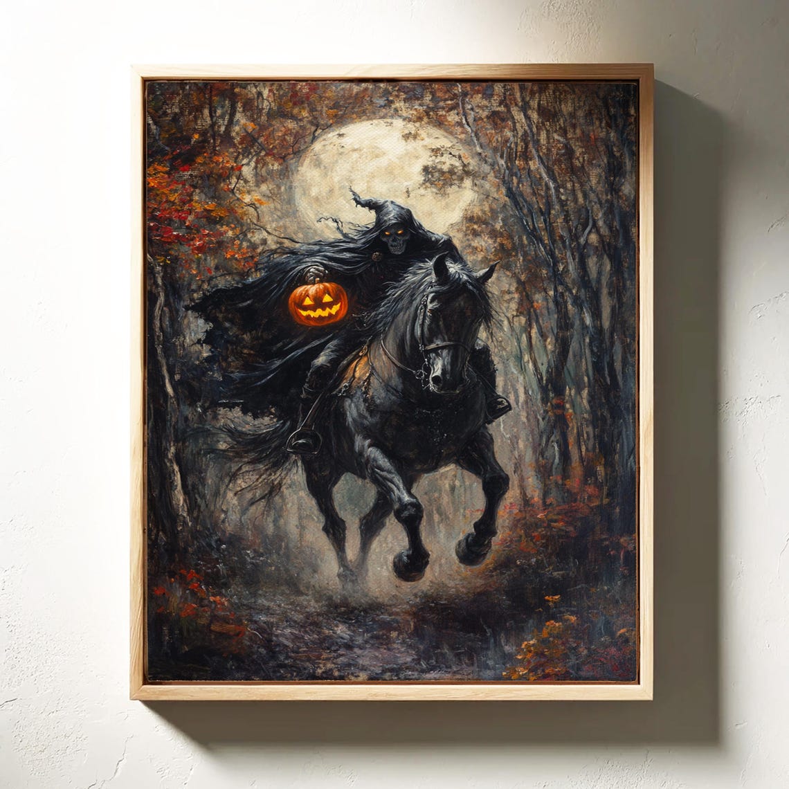 Headless Horseman Spooky Halloween Moonlit Woods Jack-o-Lantern Poster - Image 4