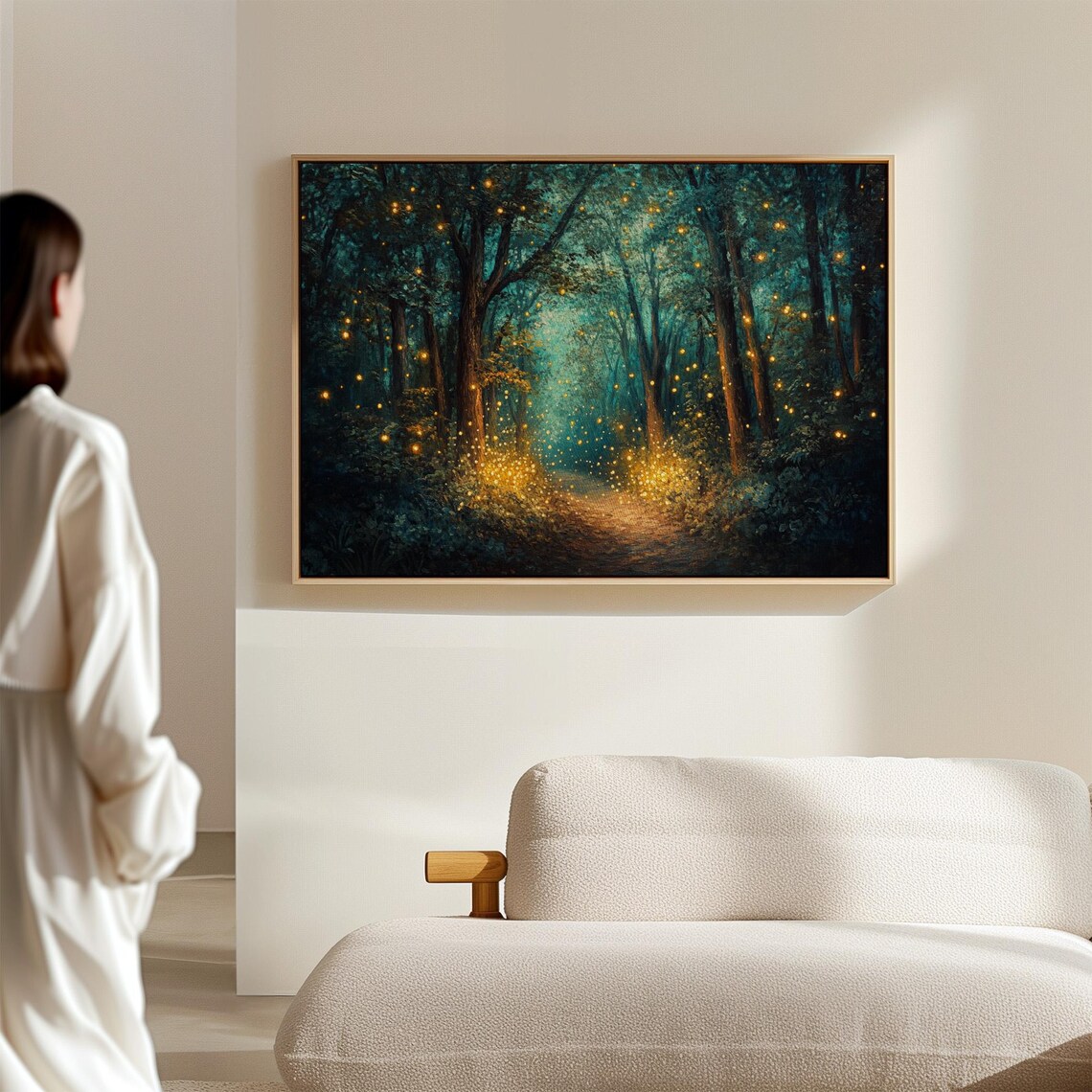 Magical Firefly Forest Path, Woodland Night Scene Wall Art Print - Image 7