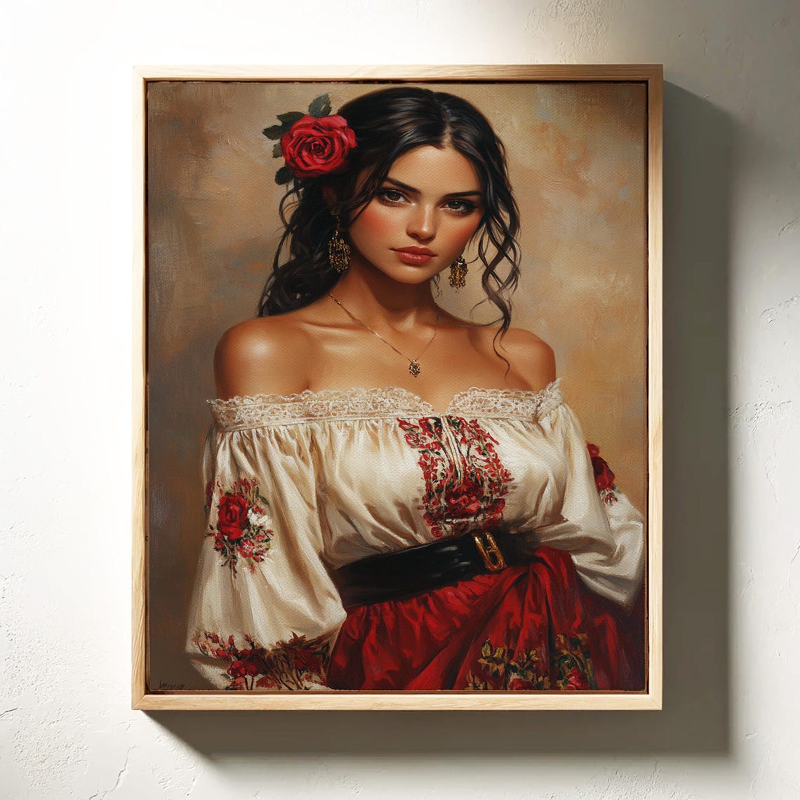 Captivating Spanish Beauty Portrait With Red Rose In Hair Poster - Image 4