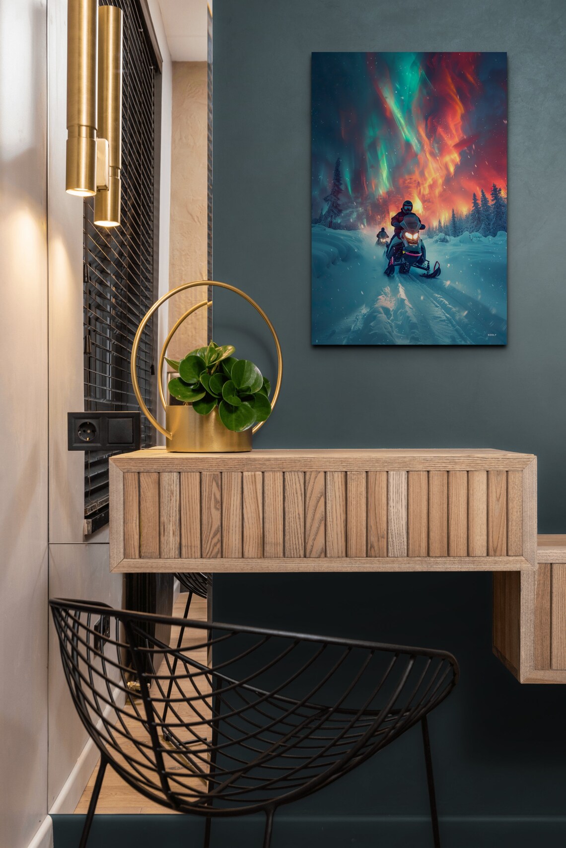 Snowmobile Rider Under Northern Lights Aurora Winter Night Poster - Image 6
