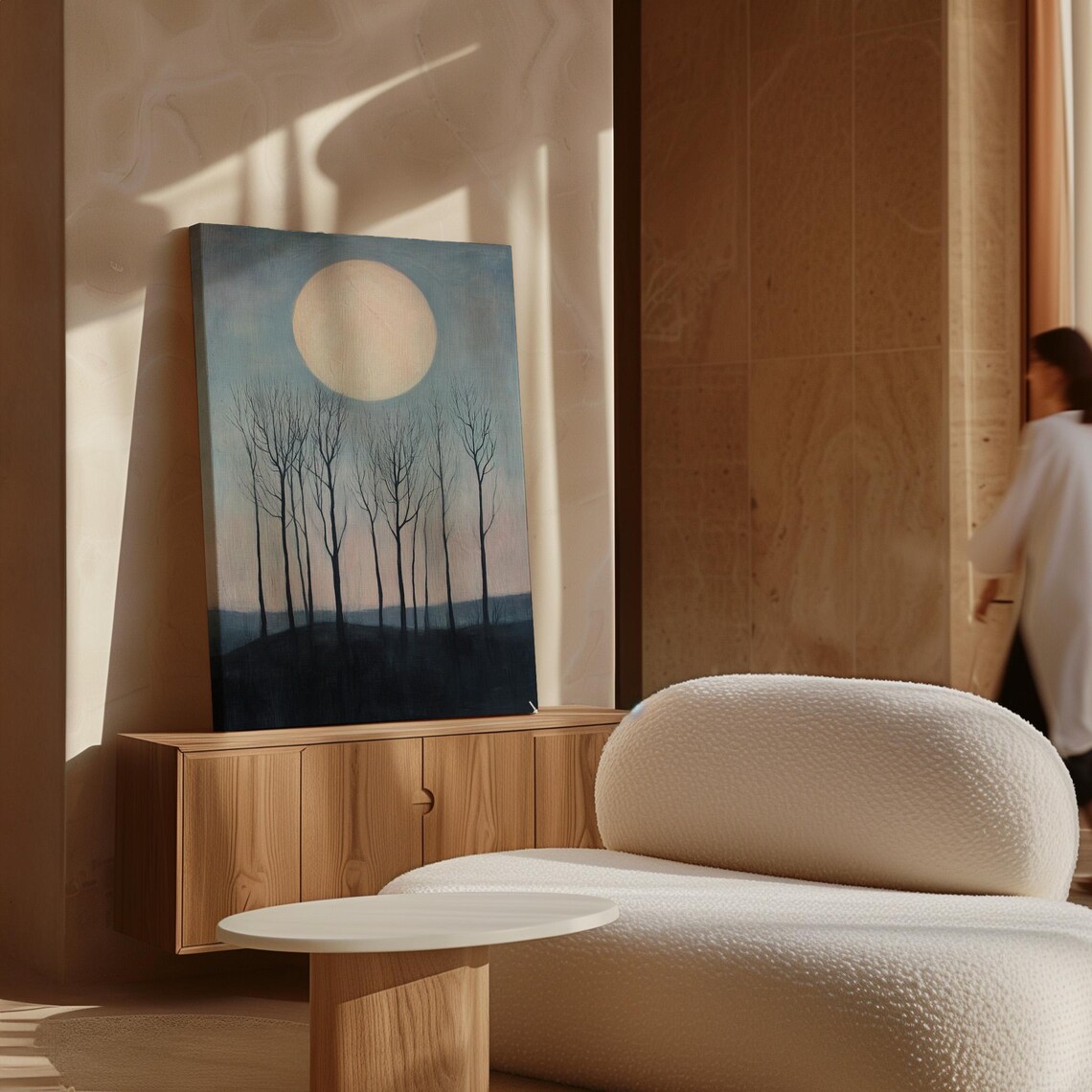 Minimalist Moonlit Forest Art Print, Evening Landscape - Image 6
